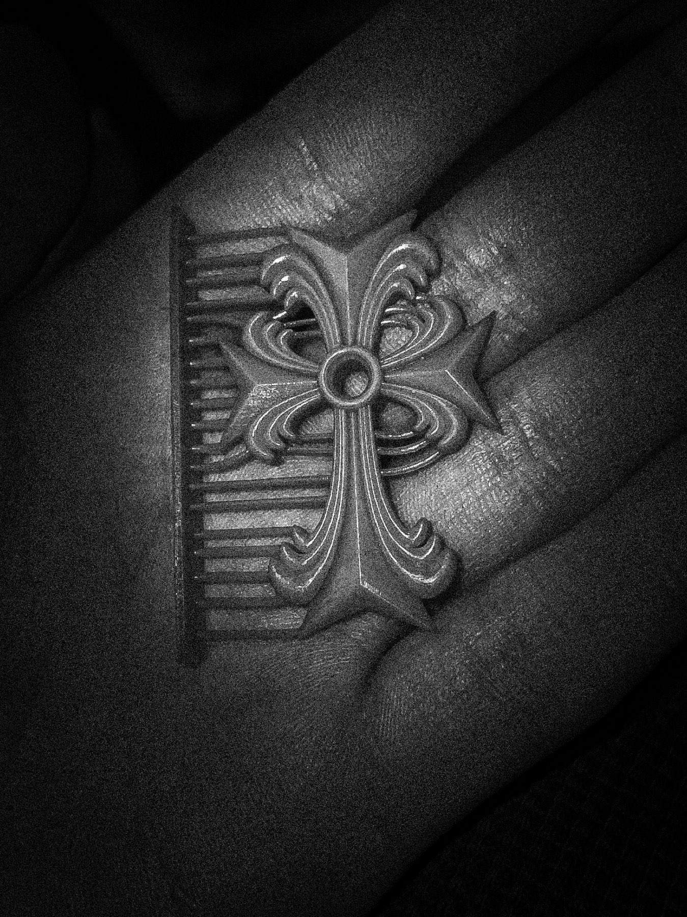 Cross pendant resin mold, uncropped, from the limited-run clothing brand's silver drop